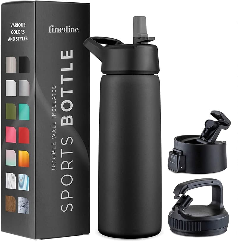 Insulated 25 Oz Stainless Steel Water Bottle with Straw - Black