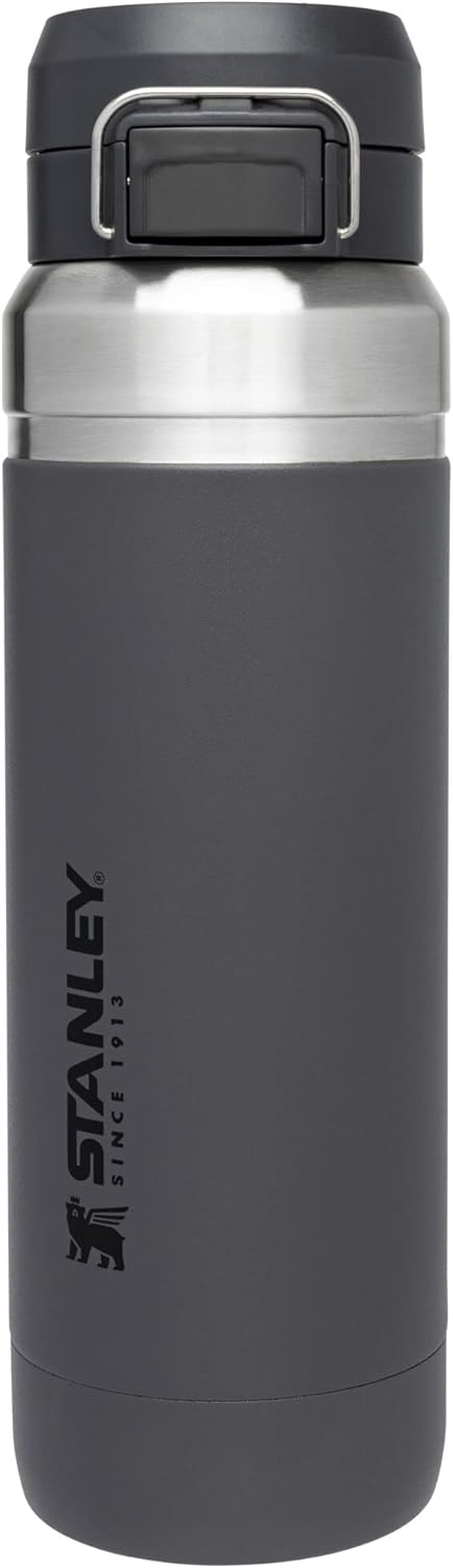 Insulated 36 oz Water Bottle with Push Button Lid - Charcoal