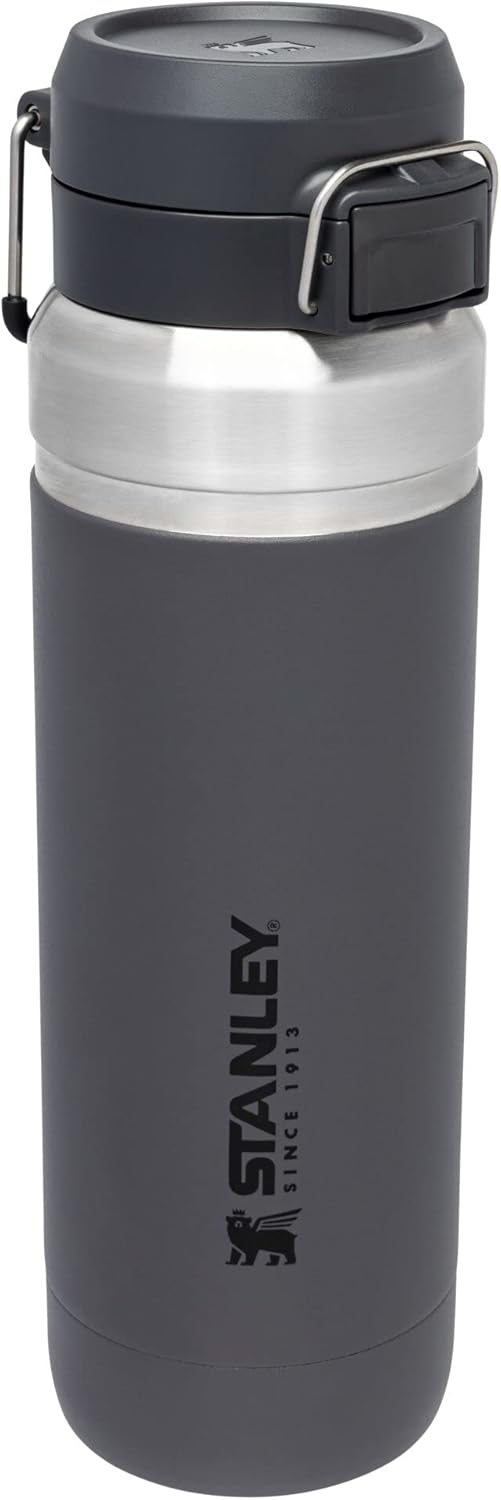 Insulated 36 oz Water Bottle with Push Button Lid - Charcoal