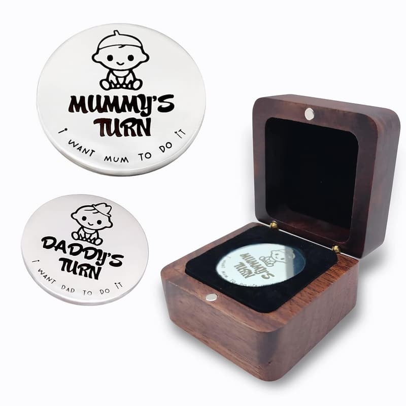 Funny Double-Sided Silver Decision Coin for New Parents