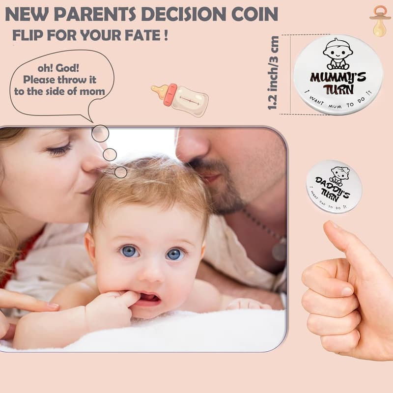 Funny Double-Sided Silver Decision Coin for New Parents