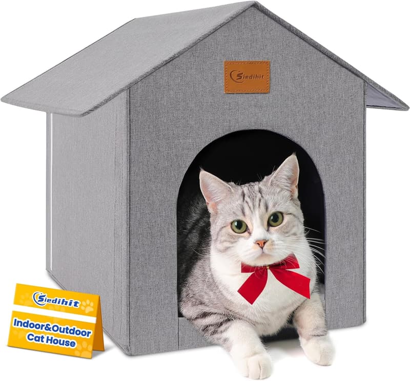 Insulated Outdoor Cat House with Cozy Cushion - Waterproof Grey