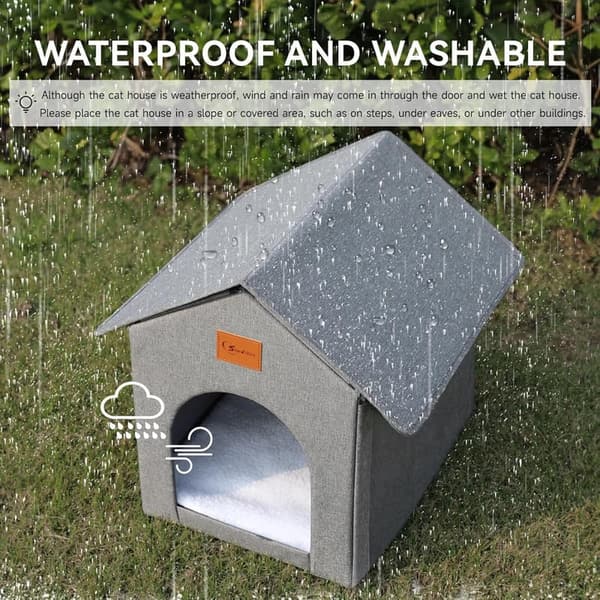 Insulated Outdoor Cat House with Cozy Cushion - Waterproof Grey