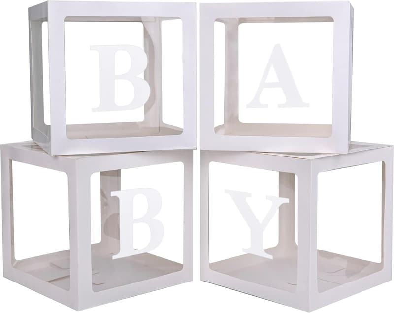 Baby Shower White Balloon Box Set with 4 Letter Blocks