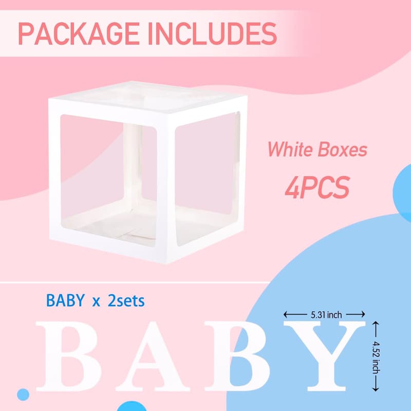 Baby Shower White Balloon Box Set with 4 Letter Blocks