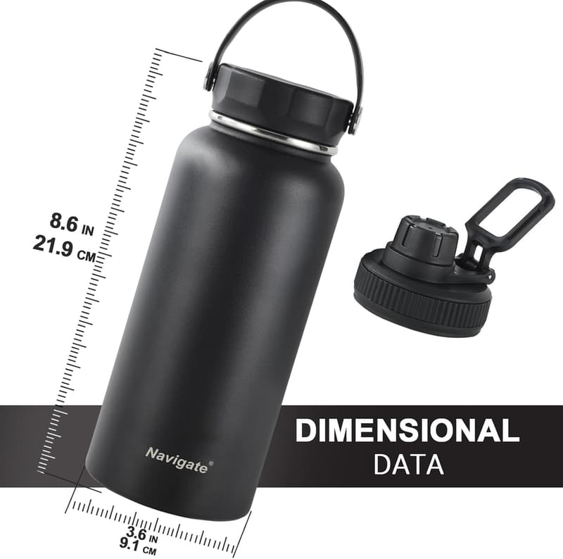 Insulated 32 oz Stainless Steel Sports Water Bottle - Black