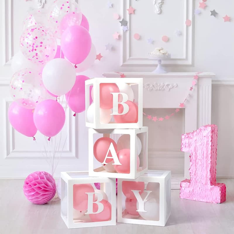 Gender Reveal Baby Shower Box Set with 4 Transparent Balloons