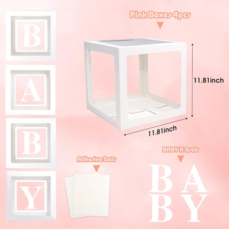 Gender Reveal Baby Shower Box Set with 4 Transparent Balloons
