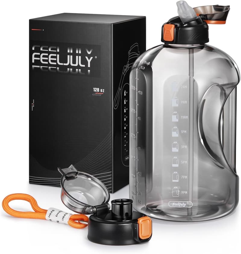 Reusable 1 Gallon Water Bottle with Straw and Handle - Grey