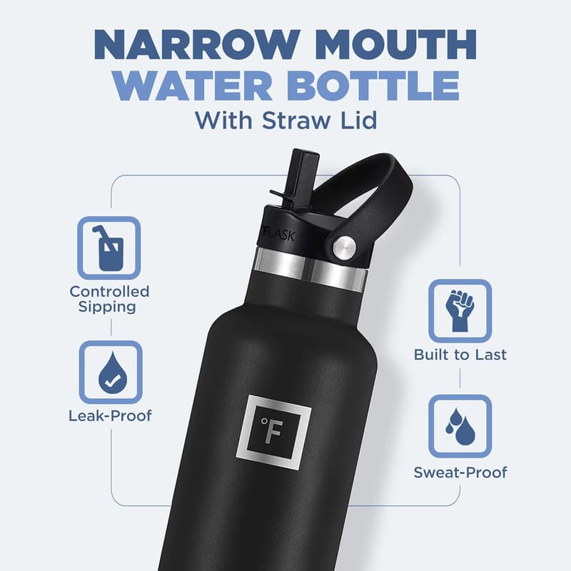 Midnight Black 24 Oz Stainless Steel Vacuum Insulated Water Bottle
