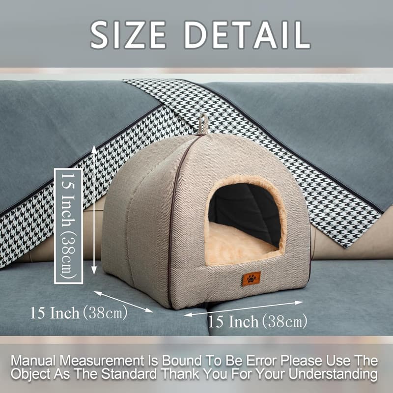 Indoor Cat Cave Bed with Washable Pillow for Small to Medium Cats