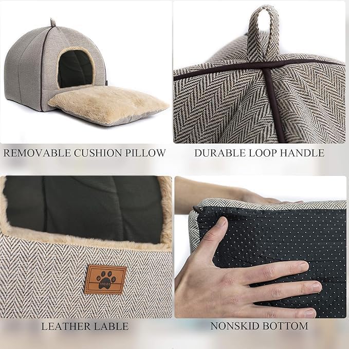 Indoor Cat Cave Bed with Washable Pillow for Small to Medium Cats
