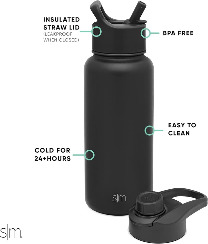 32oz Vacuum Insulated Stainless Steel Sports Water Bottle - Midnight Black