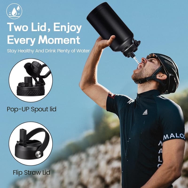 Insulated Half Gallon Water Bottle with Straw & Carrier Bag