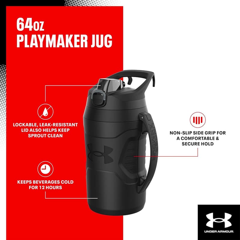 Insulated 64oz Sports Water Bottle with Handle & Hook