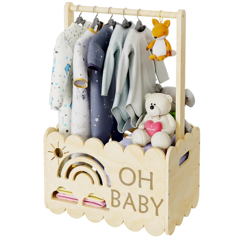Baby Shower Wooden Crate Gift Basket - Unisex Welcome Baby Gift
