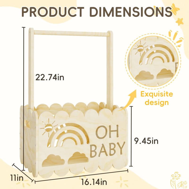 Baby Shower Wooden Crate Gift Basket - Unisex Welcome Baby Gift
