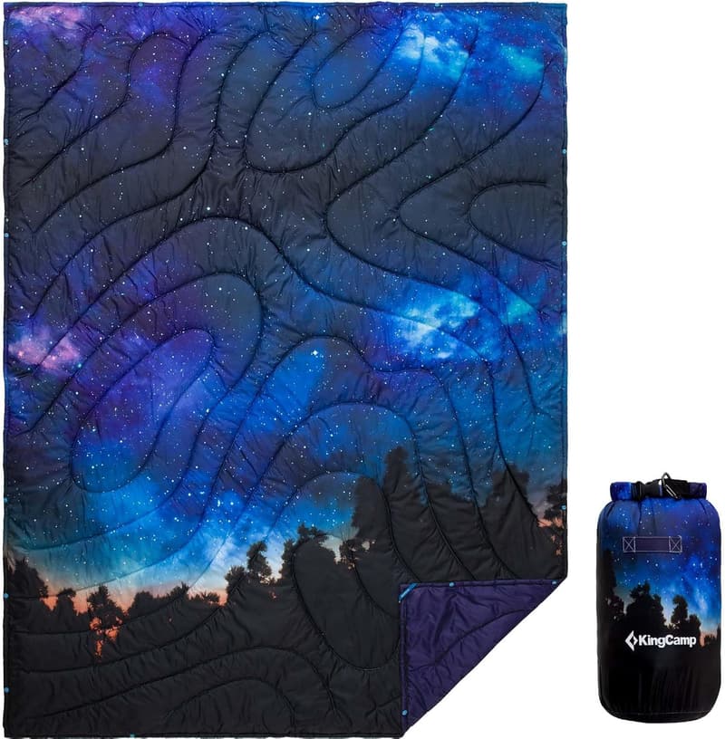 Packable Down Alternative Camping Blanket with Snap Buttons
