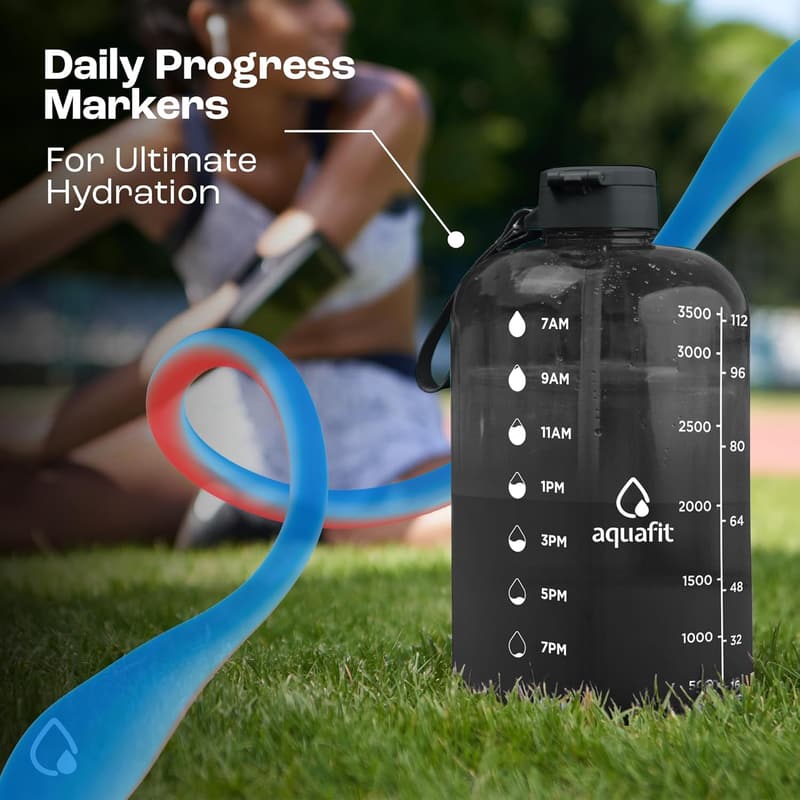 BPA-Free 1 Gallon Water Bottle with Time Marker & Handle