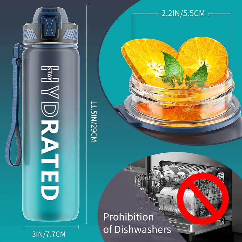 32oz Motivational Tritan Water Bottle with Straw for Fitness