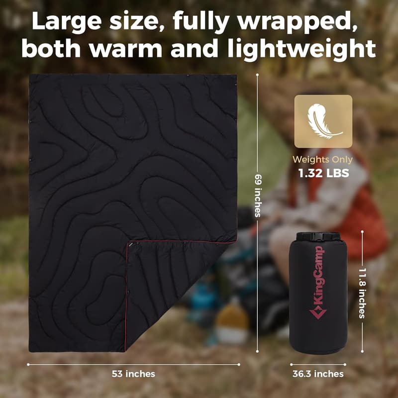 Packable Weatherproof Ultralight Camping Blanket (Black)