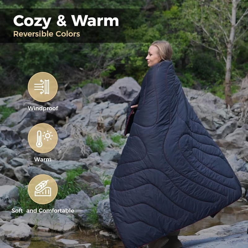 Packable Weatherproof Ultralight Camping Blanket (Black)