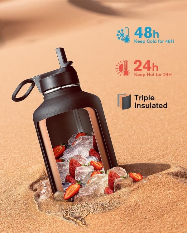 Insulated 64 oz Metal Water Bottle with Straw & 3 Lids