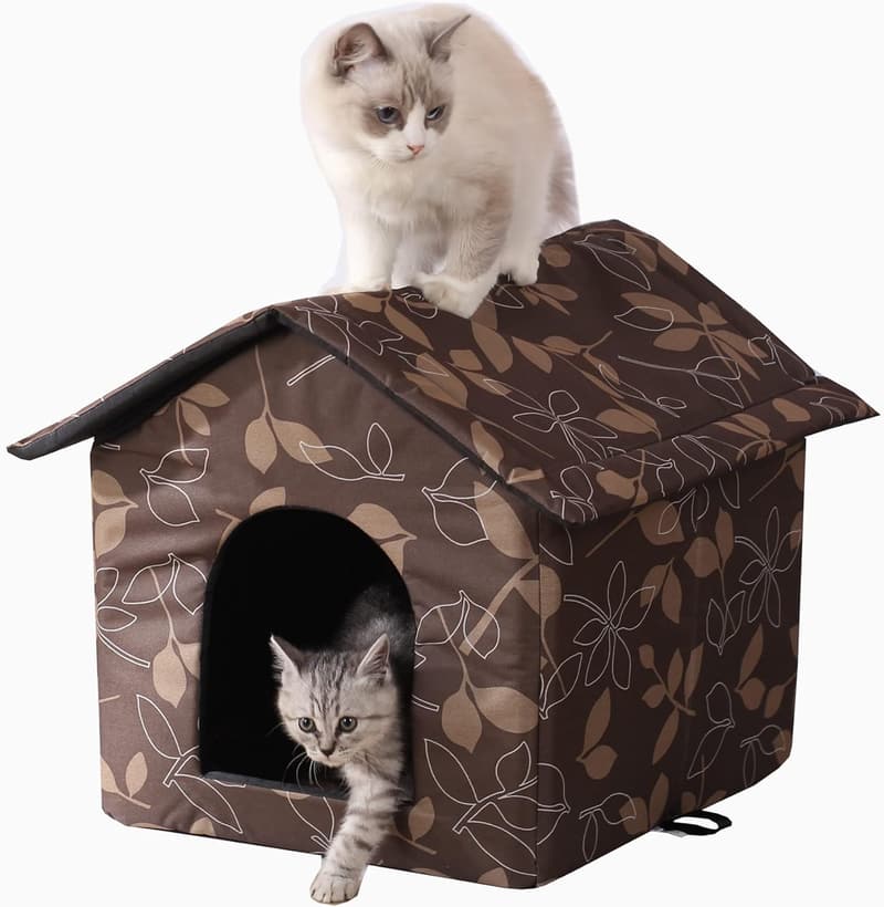 Waterproof Outdoor Cat House - Medium Brown Shelter for Pets