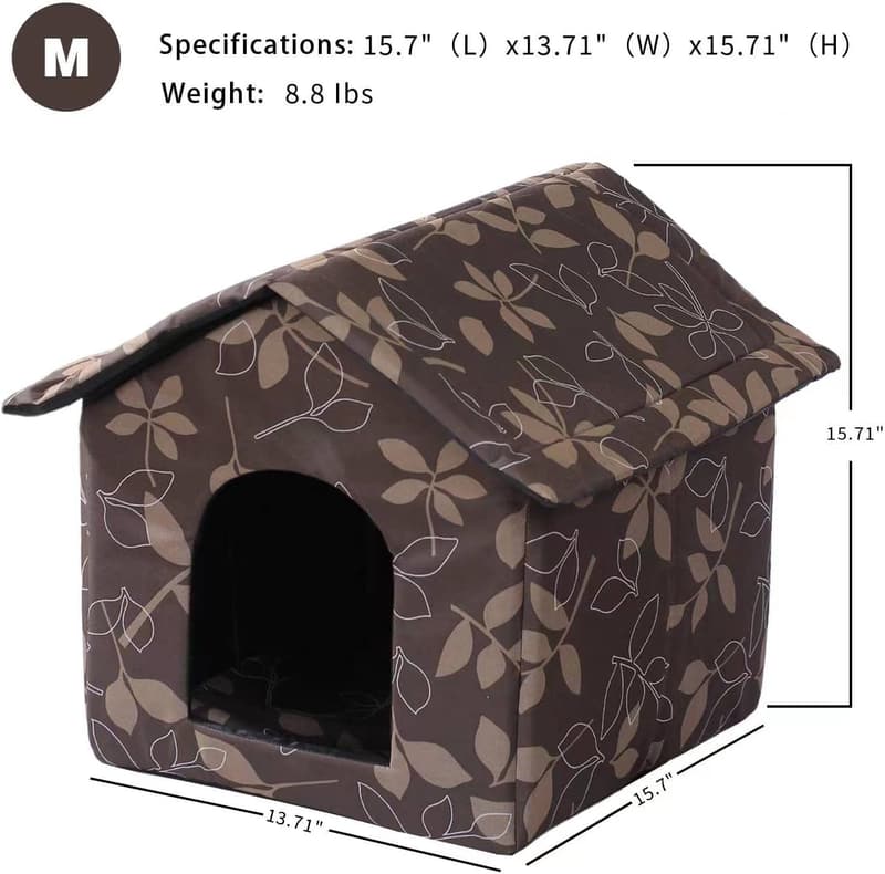 Waterproof Outdoor Cat House - Medium Brown Shelter for Pets