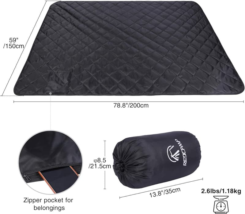 Large Sherpa Lined Camping Blanket, Windproof, 59