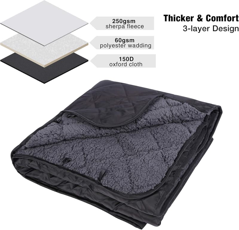Large Sherpa Lined Camping Blanket, Windproof, 59