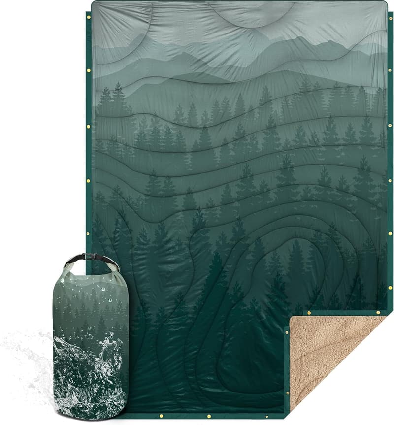 Ultralight Outdoor Camping Blanket with Sherpa Lining, 78