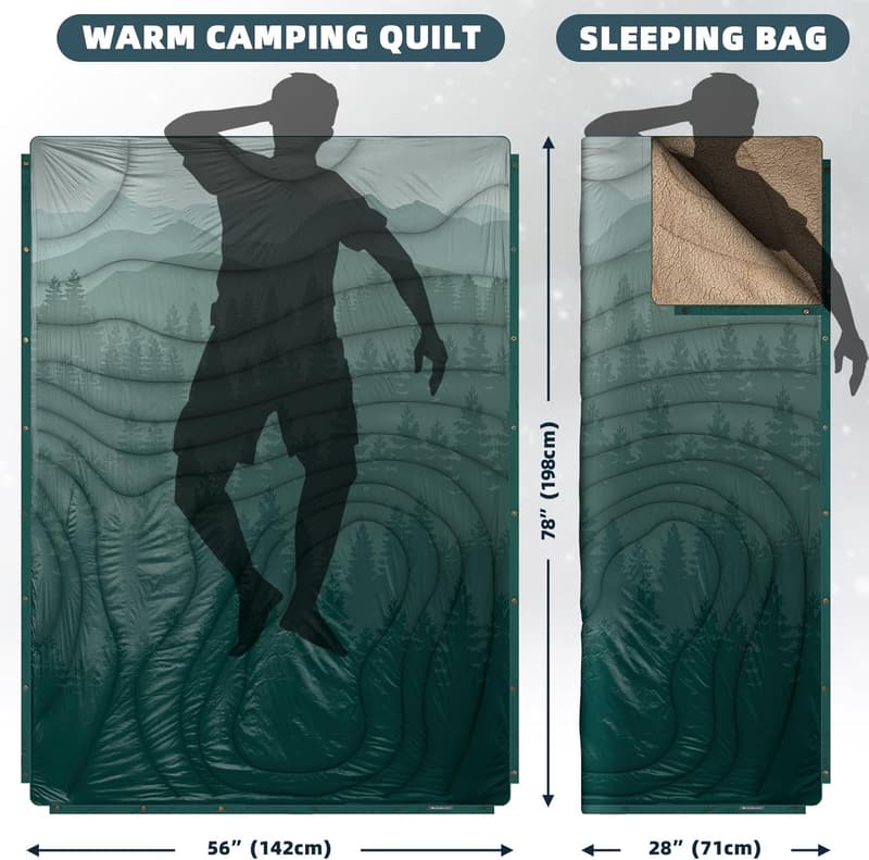 Ultralight Outdoor Camping Blanket with Sherpa Lining, 78