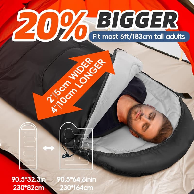 XL Cold Weather Sleeping Bag for Adults – Compression Sack Included