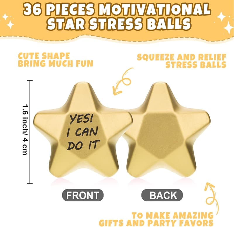 Mini Foam Star Stress Balls – 36 Pack for Stress Relief