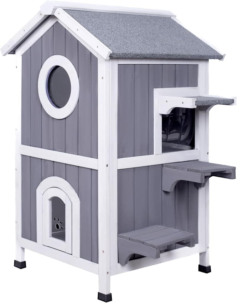 Weatherproof Wooden Two-Story Outdoor Cat House