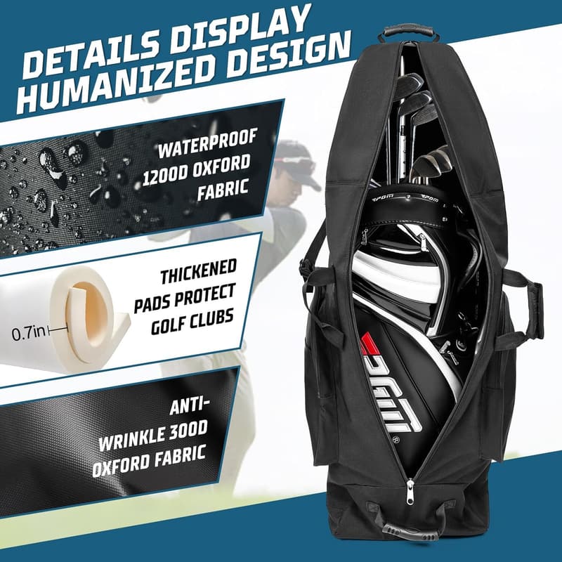 Portable Golf Travel Bag with Wheels, 1200D Heavy Duty Design