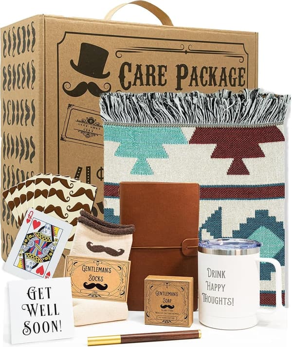 Get Well Soon Gift Basket for Men | Blanket, Mug, Journal & More