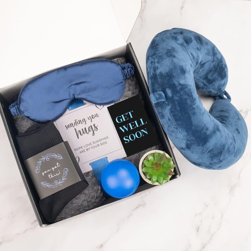 Get Well Soon Gift Basket for Men with Cozy Blanket & Pillow