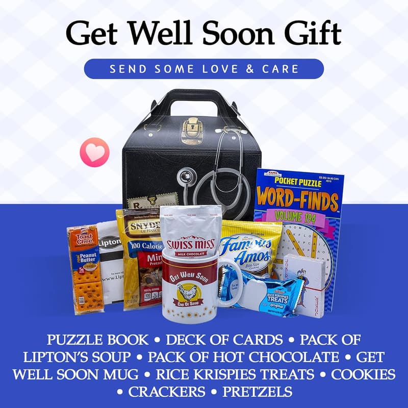 Get Well Soon Care Package for Men & Women with Snacks & Games