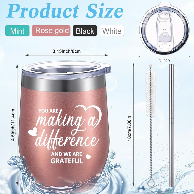 Employee Appreciation Wine Tumblers - Insulated Stainless Steel, 12 oz, Set of 12