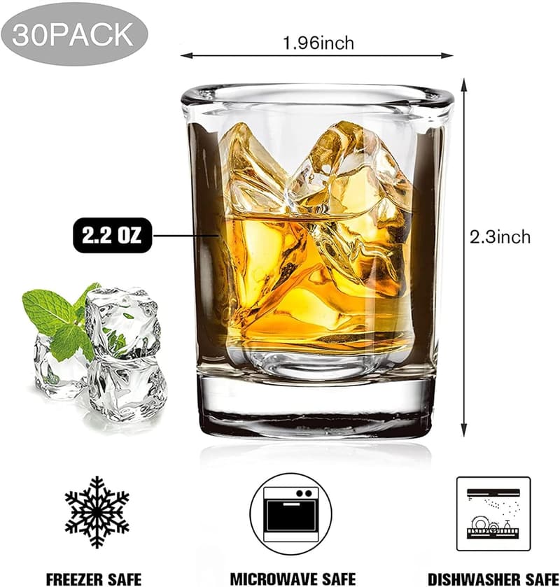 30 Pack Heavy Base Clear Shot Glasses for Spirits