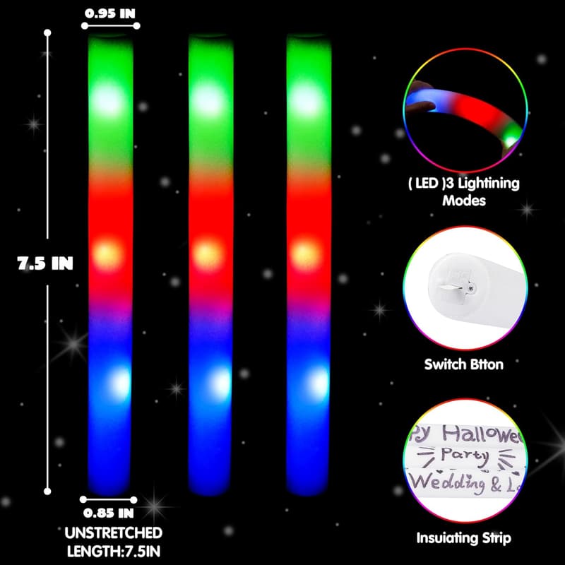 LED Glow Foam Sticks - 24 Pack Party Favors for Events
