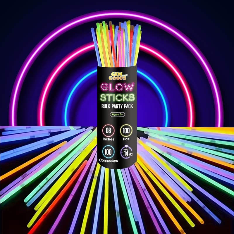 Glow Sticks Party Pack – 100 pcs 8” Glow in the Dark Supplies