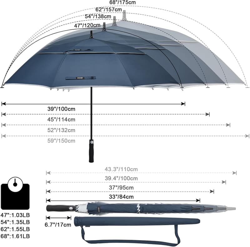 Oversized Windproof Golf Umbrella - 62 Inch Double Canopy