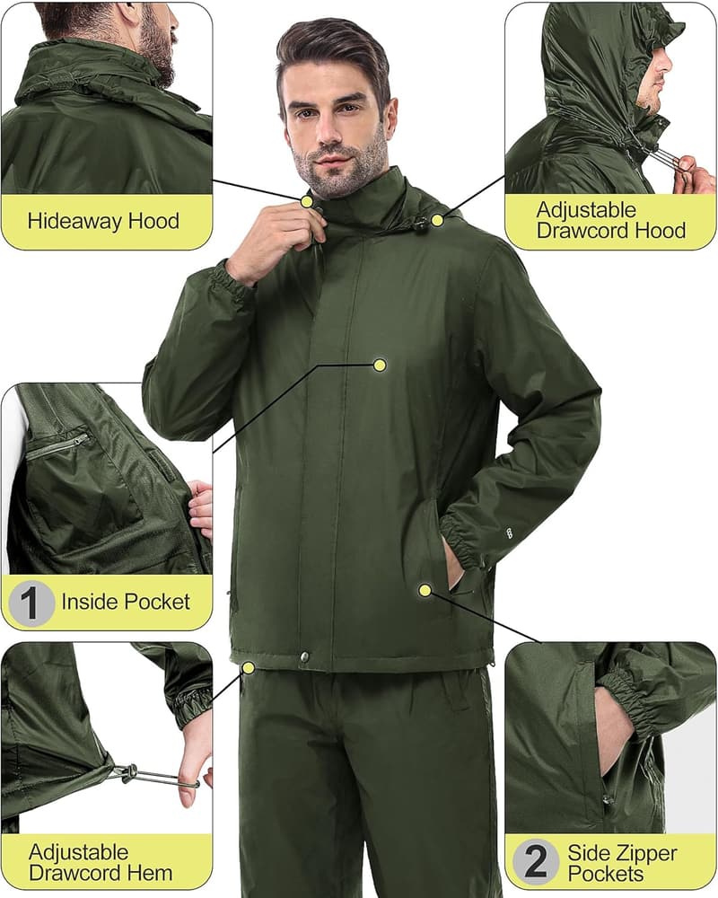 Men's Packable Waterproof Rain Suit for Golf & Hiking