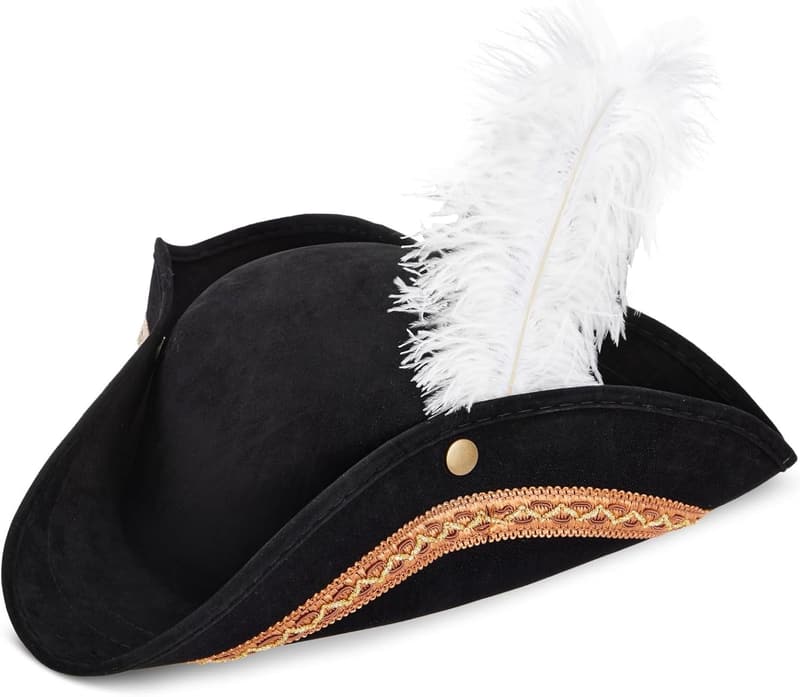 Halloween Tricorn Pirate Hat with Feather - Black Costume Accessory