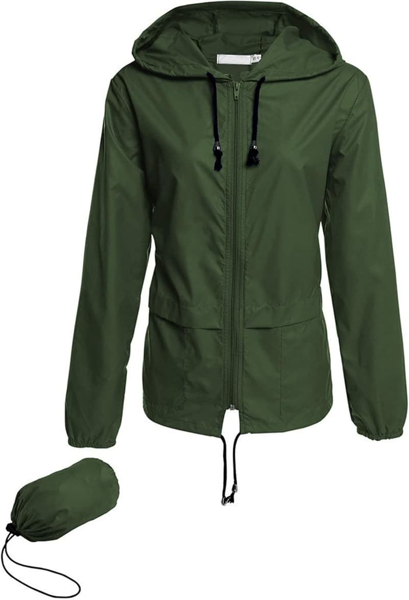 Lightweight Waterproof Hooded Rain Jacket for Women