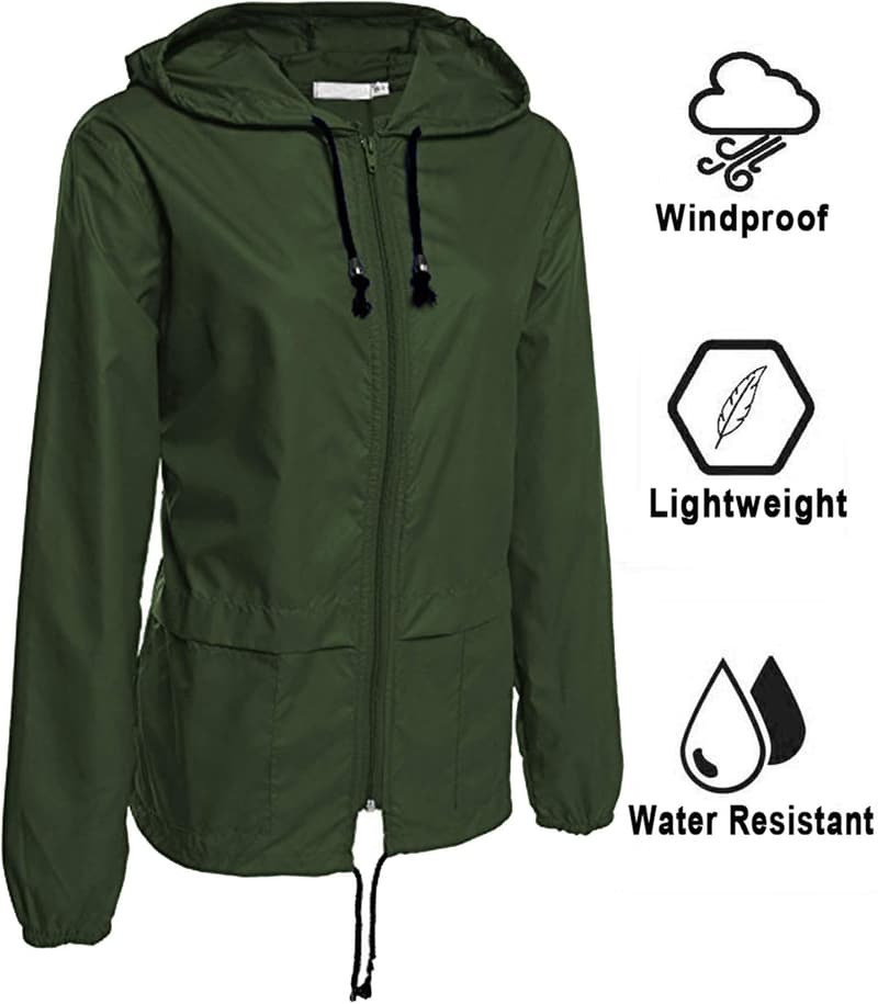 Lightweight Waterproof Hooded Rain Jacket for Women