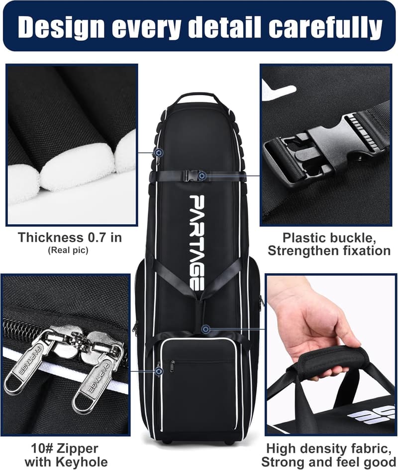 Golf Travel Bag with Wheels, Heavy Duty 900D Oxford - Black